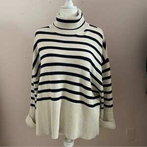 Gap Turtleneck Relaxed Fit Sweater Womens XLG 24/7 Split-Hem Striped Cotton
